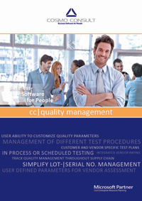 Factsheet cover of cc|quality management: Quality Management for Microsoft Dynamics NAV manages all necessary tests, test devices and test documentation – during purchase, production and final inspection to increase the product quality.