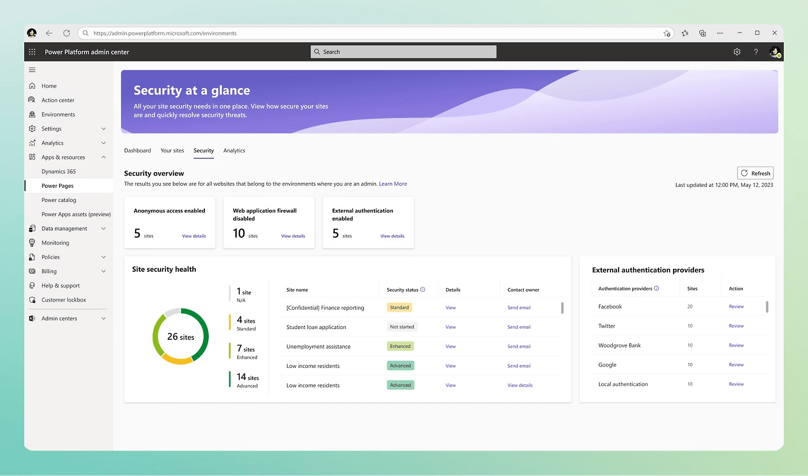 Erweiterte Sicherheitsfunktionen von Power Pages mit Web Application Firewall und Angriffsabwehr