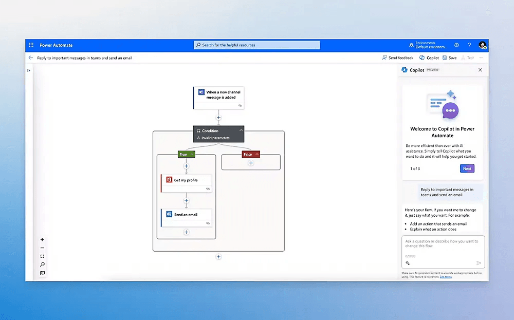 Microsoft Copilot in Power Automate hilft Ihnen, Automatisierungen über natürliche Sprache zu erstellen und zu erweitern. 