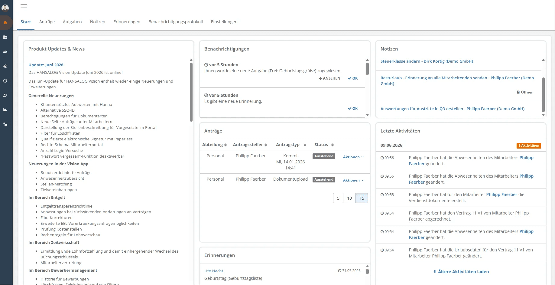 Mitarbeiterportal Dashboard mit Aufgaben Benachrichtigungen und Aktivitäten 