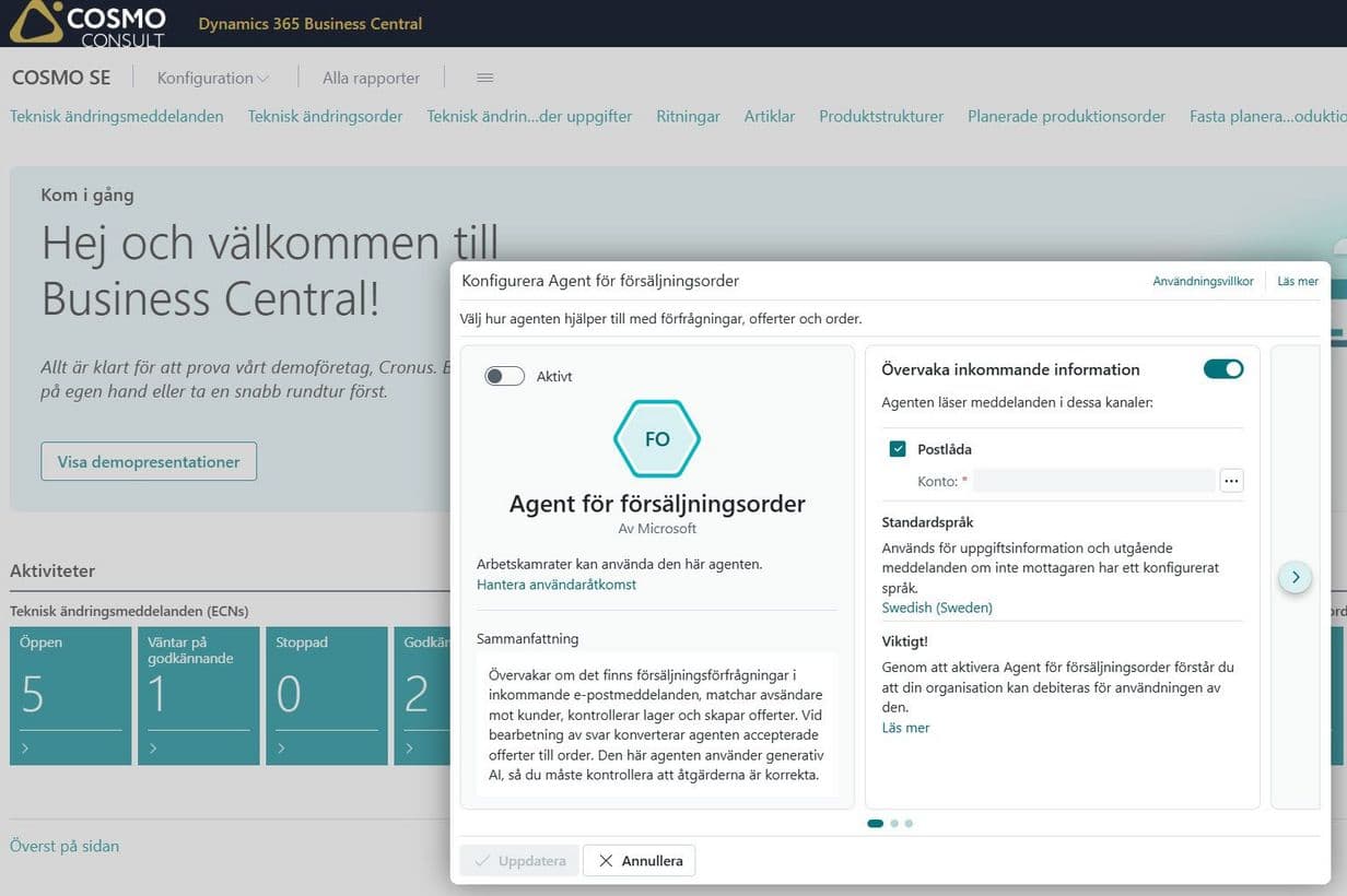 Sales Order agent på svenska
