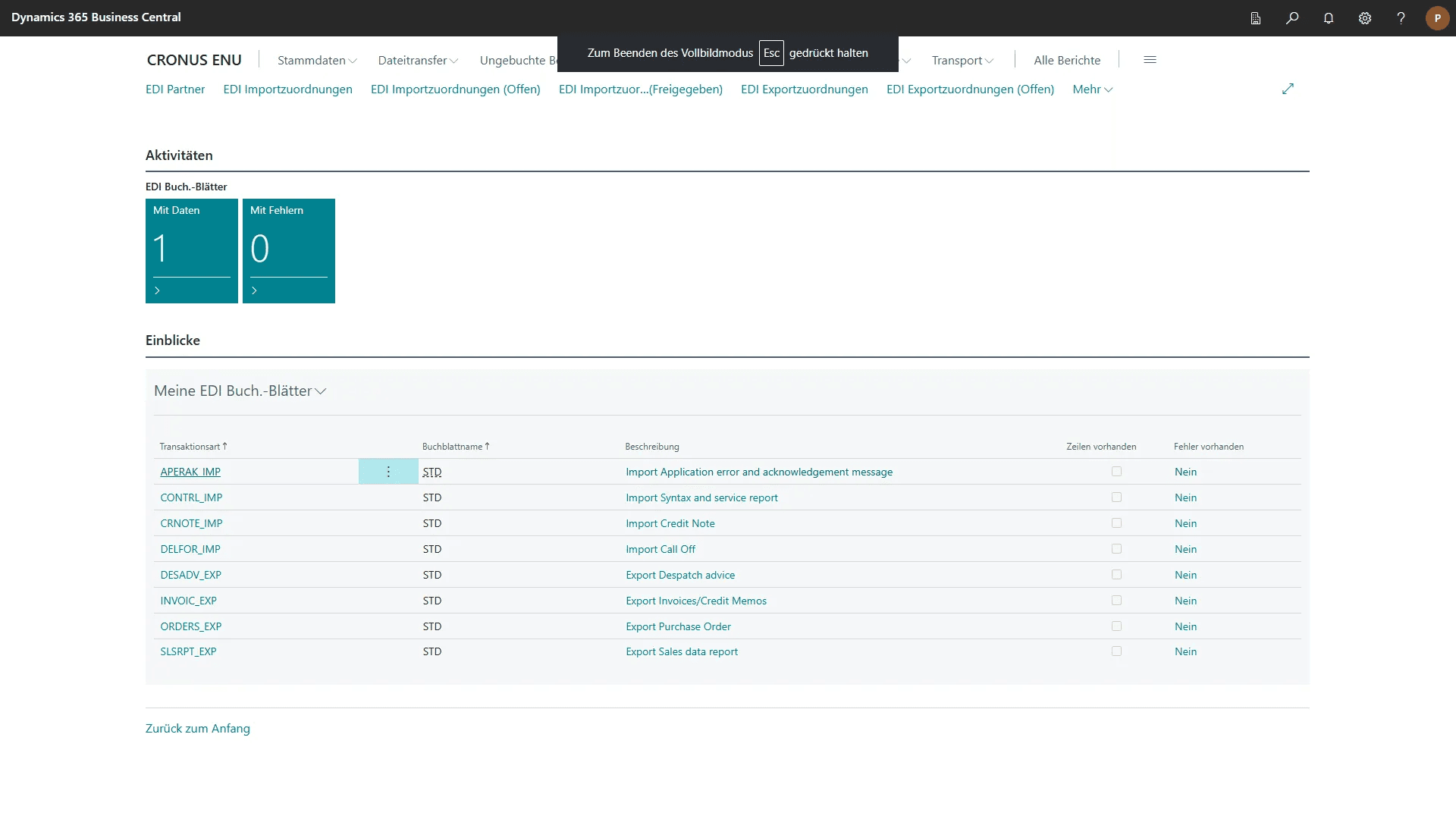 EDI-Rollencenter in Microsoft Dynamics 365 Business Central