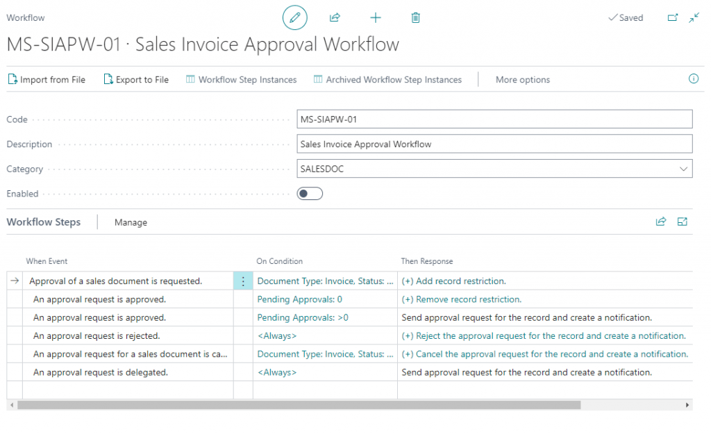 Configuración de flujos de aprobación en Business Central