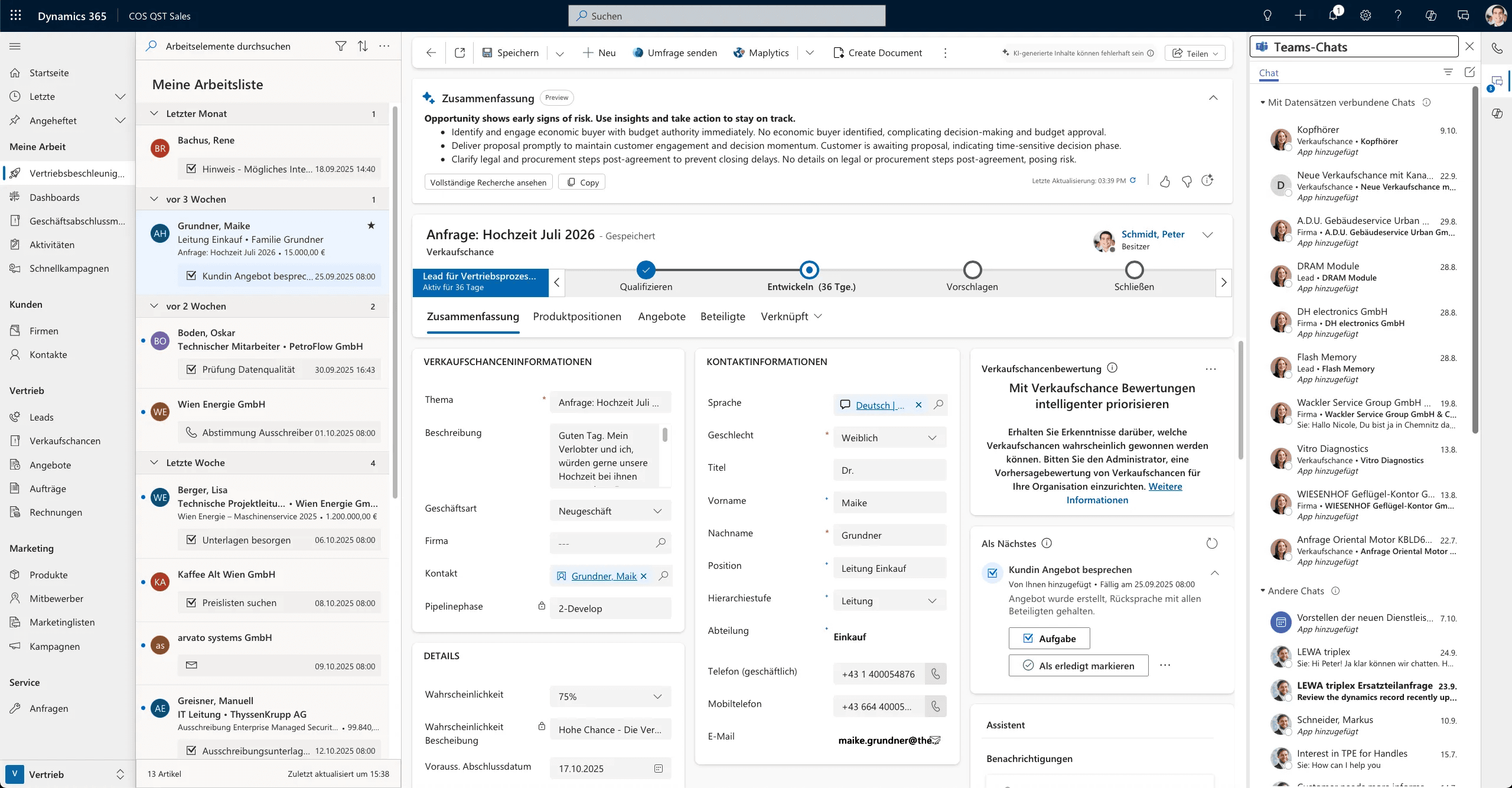 Vertriebs-CRM: Arbeitsliste – Aktivitäten und Aufgaben im Überblick. Arbeitsliste im CRM für den Vertrieb mit Aktivitäten, Aufgaben und Vertriebschancen für Microsoft Dynamics 365 Sales.