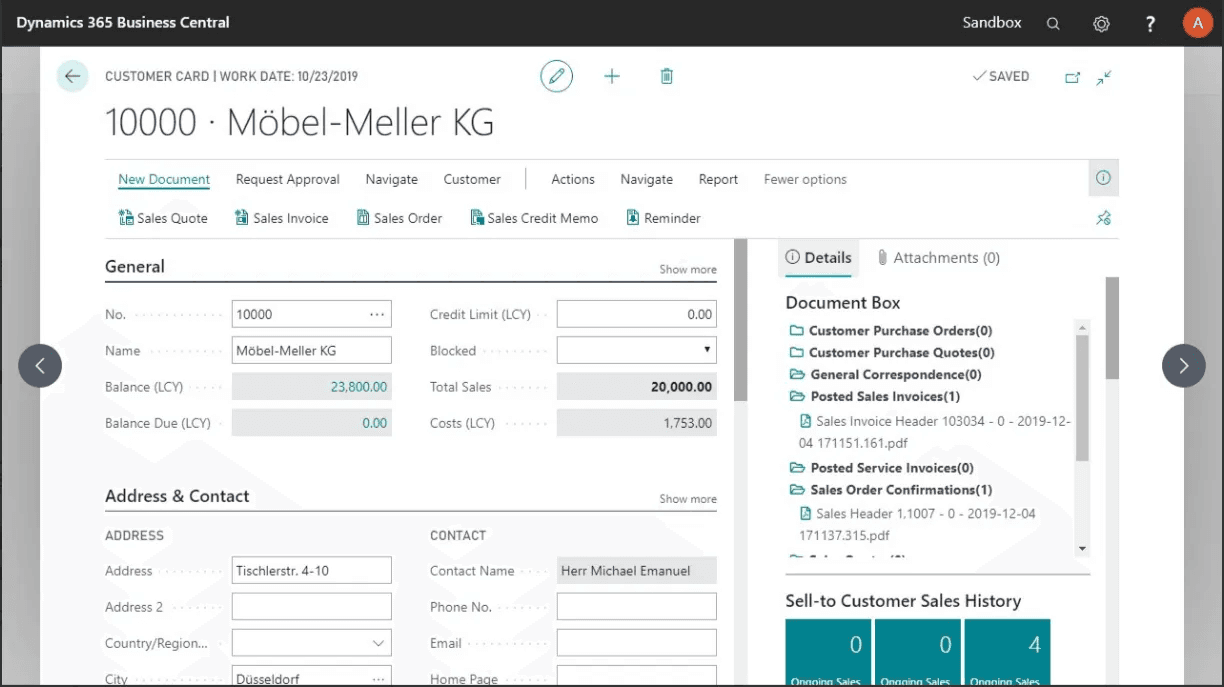 Dokumentenmanagement mit COSMO ERP Document Management System. Dokumentenmanagement-Dokumentenbox in Microsoft Dynamics 365 Business Central.