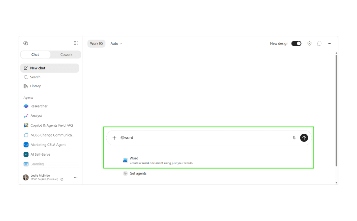 Agentes de Word Excel y PowerPoint integrados en Microsoft 365 Copilot Chat