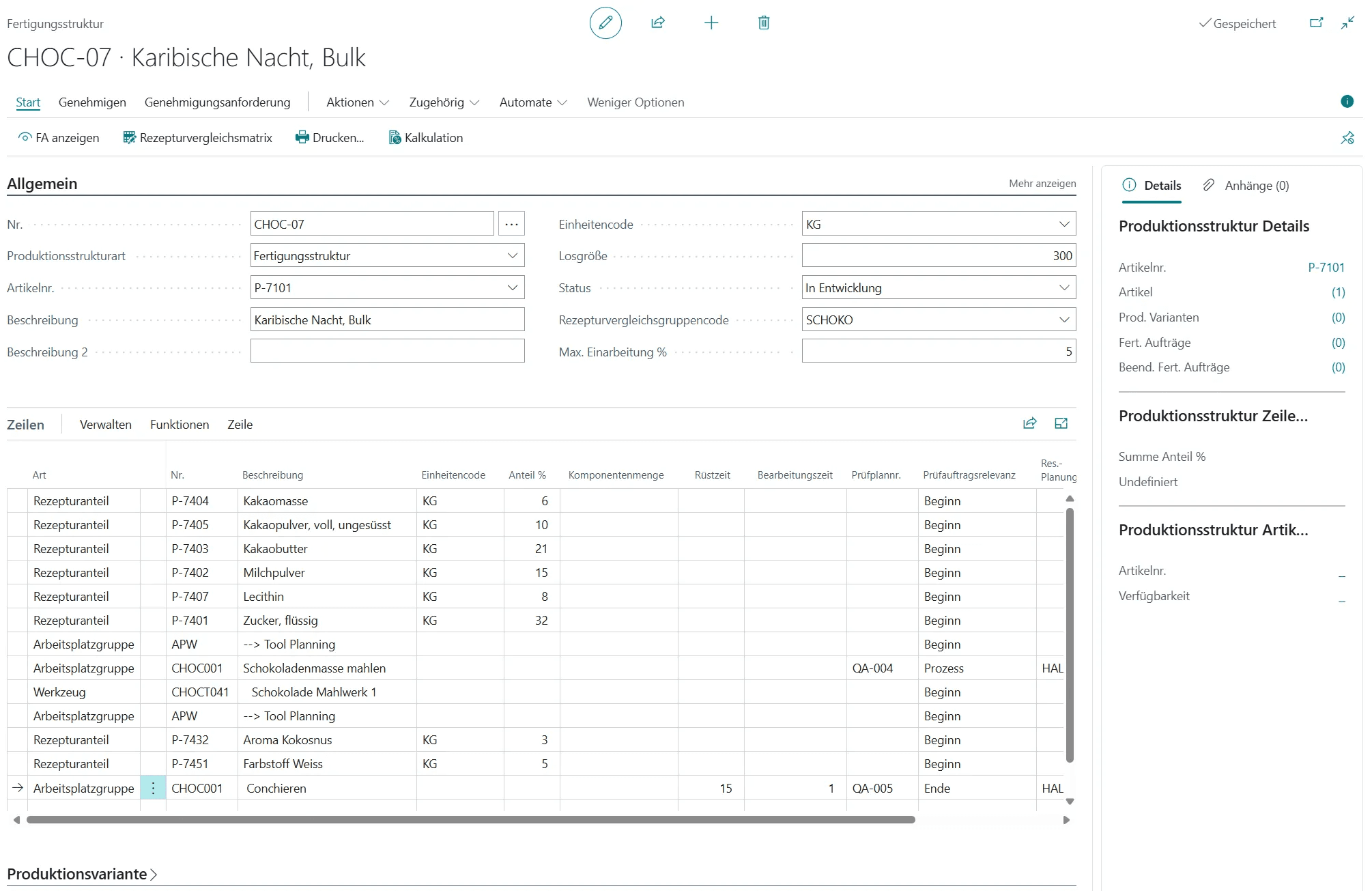 Management von Herstellspezifikationen mit COSMO ERP Nutrition. Herstellspezifikation für Nahrungs- und Futtermittel in Microsoft Dynamics 365 Business Central.
