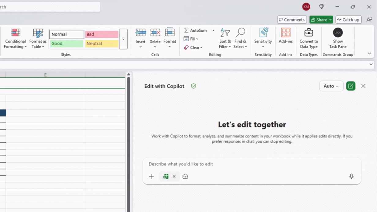 Historial de cambios y conversaciones de Copilot en Microsoft Excel