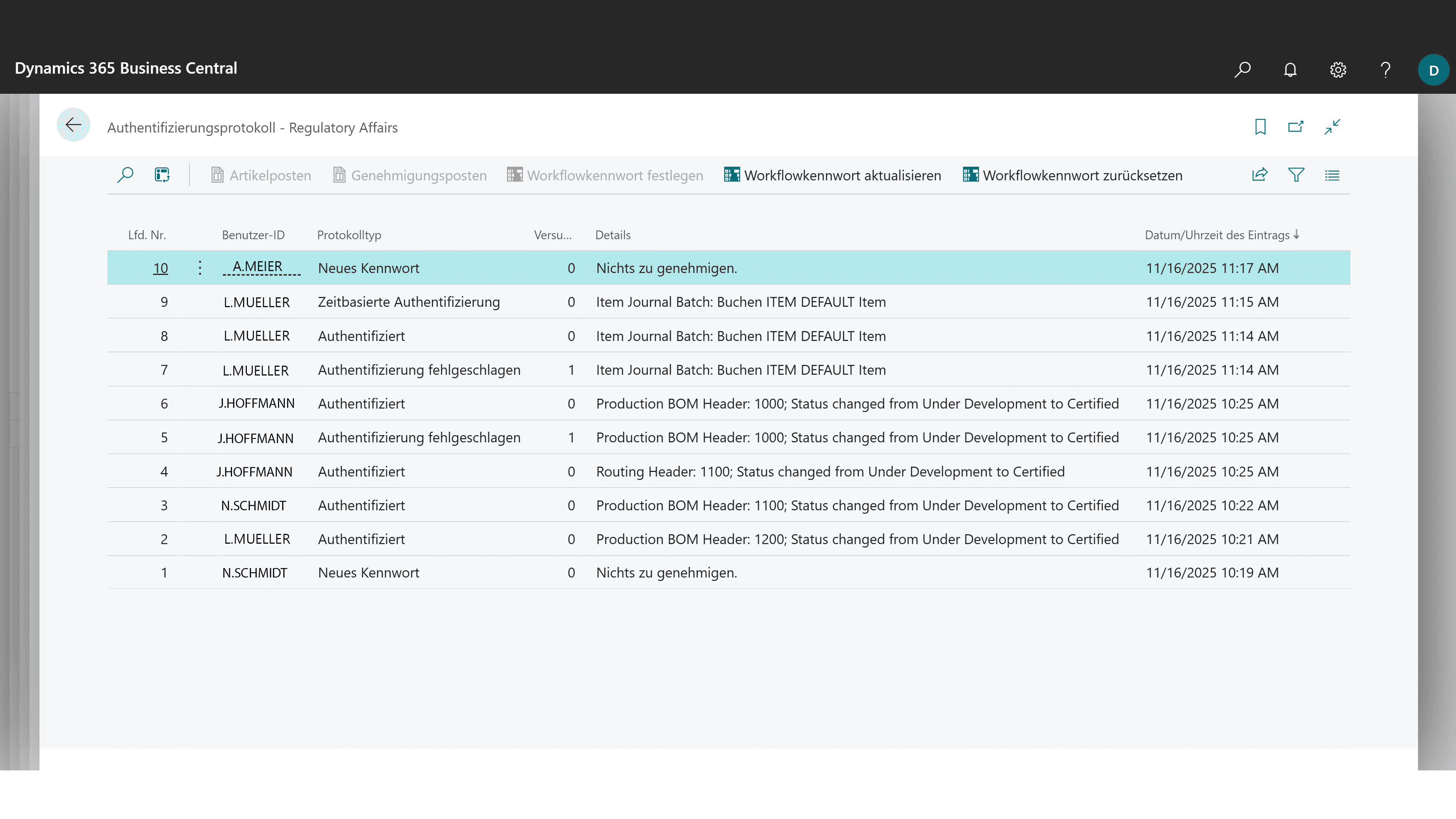 Regulatory Affairs Audit Log