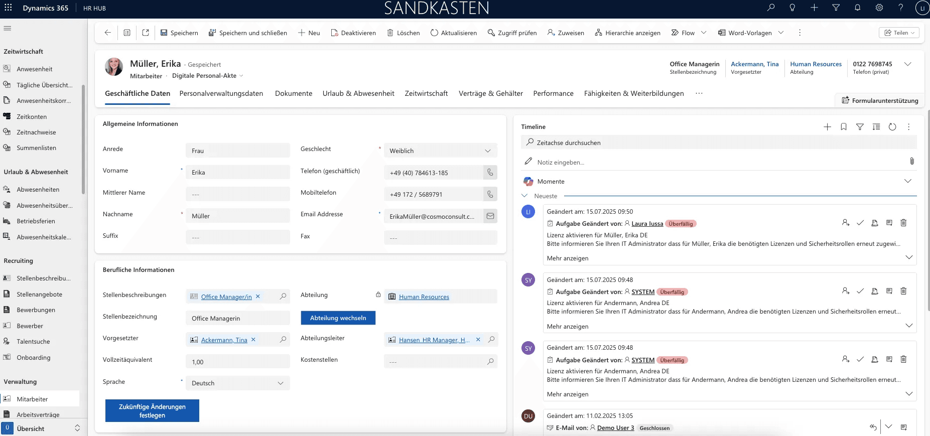 Hubdrive HR Management-Dashboard der digitalen Personalakte Hubdrive HR Management: Dashboard digitale Personalakte und HR-Prozesse in Microsoft Dynamics 365.