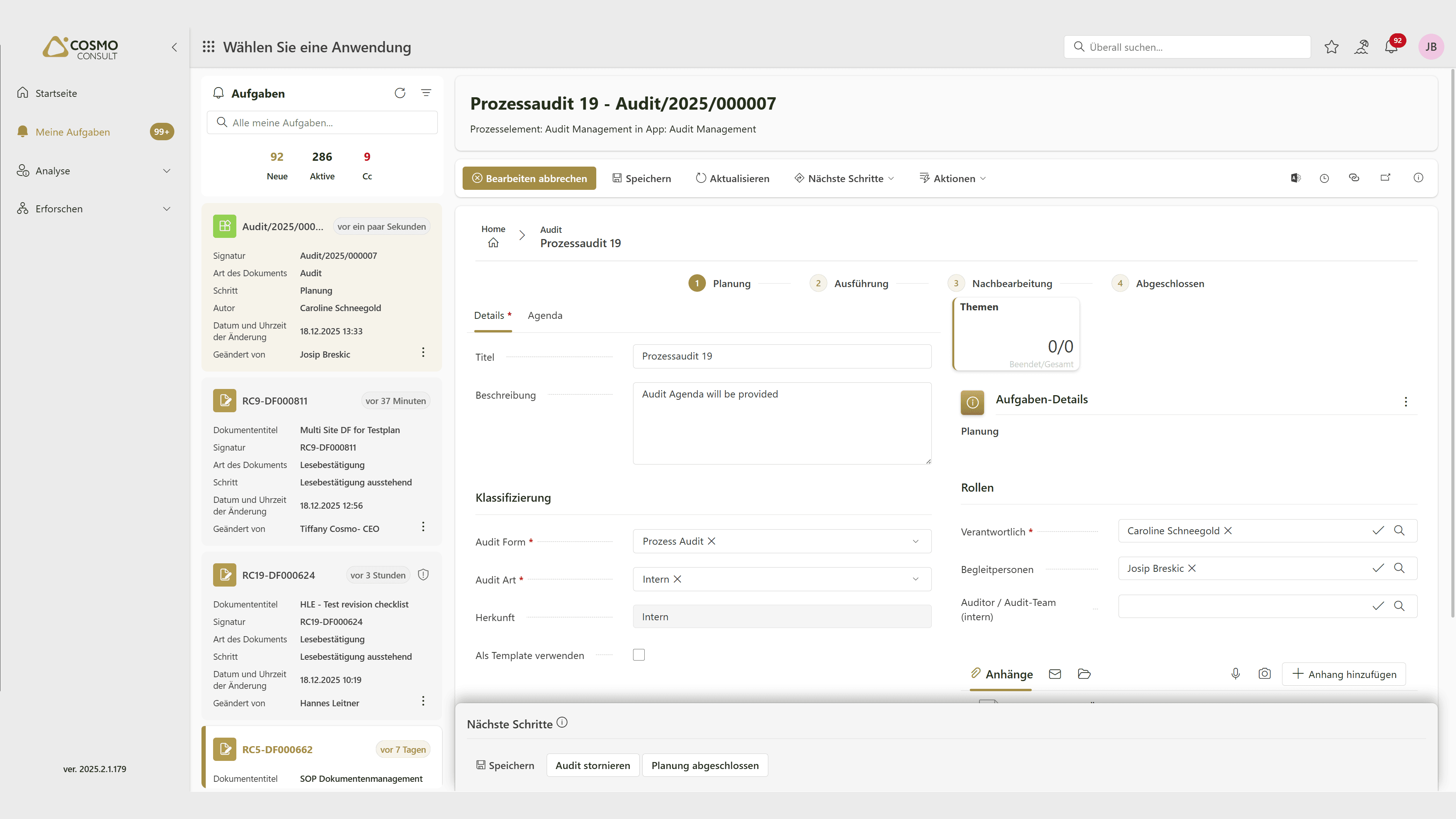 COSMO M365 Quality Management – Dashboard und Module der QM-Plattform Das zentrale Dashboard für alle QM-Module und Aufgaben in COSMO M365 Quality Management.