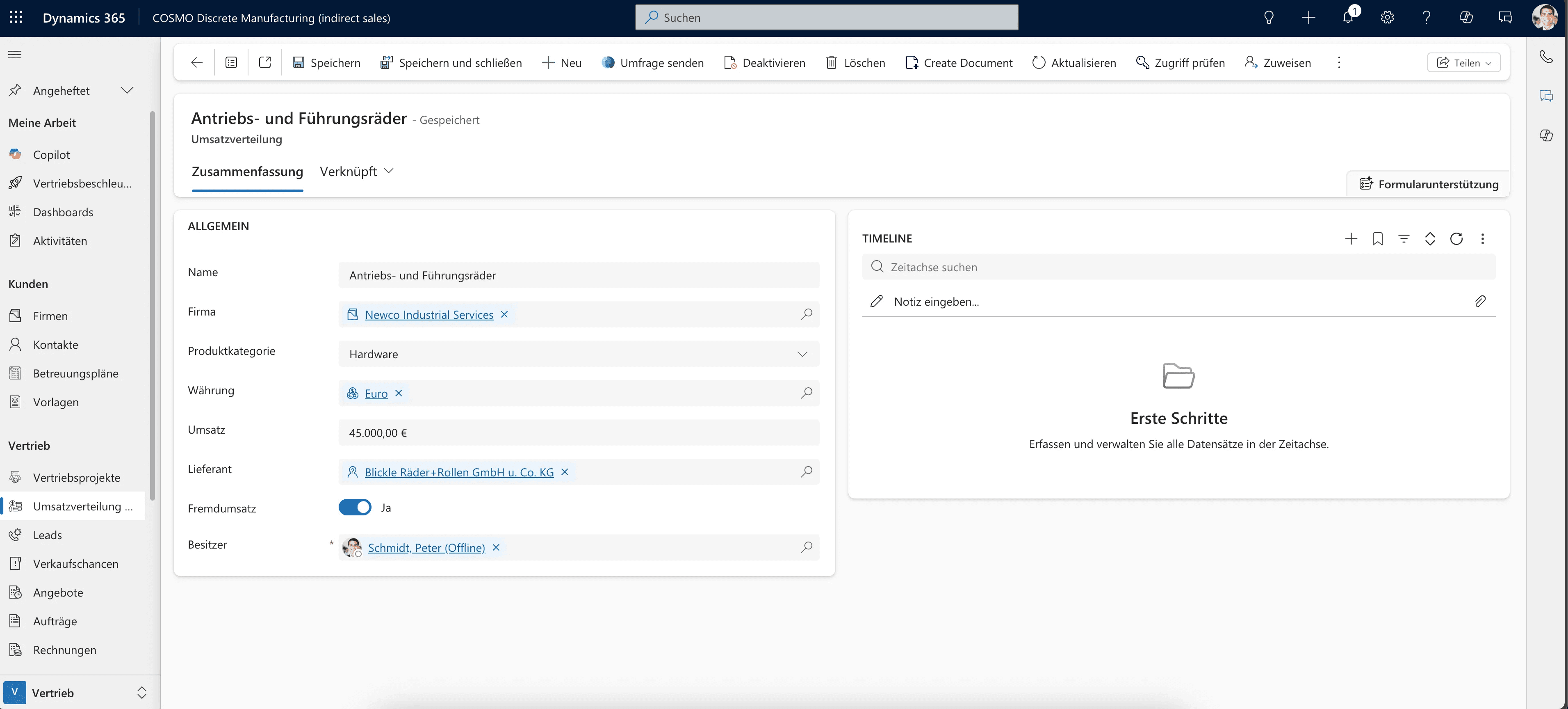 CRM diskrete Fertigung – Umsatzverteilung und Produktdetails CRM-Software für diskrete Fertigung – Umsatzverteilung und Produktdetails in Microsoft Dynamics 365 CRM.