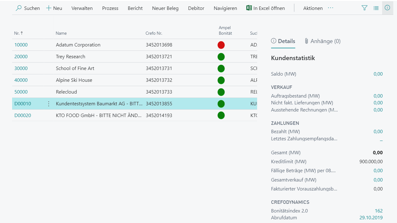 Credit management software for Business Central: credit assessment and credit limit management with COSMO ERP CrefoDynamics. Credit traffic light and credit limit management in the customer overview of Microsoft Dynamics 365 Business Central.