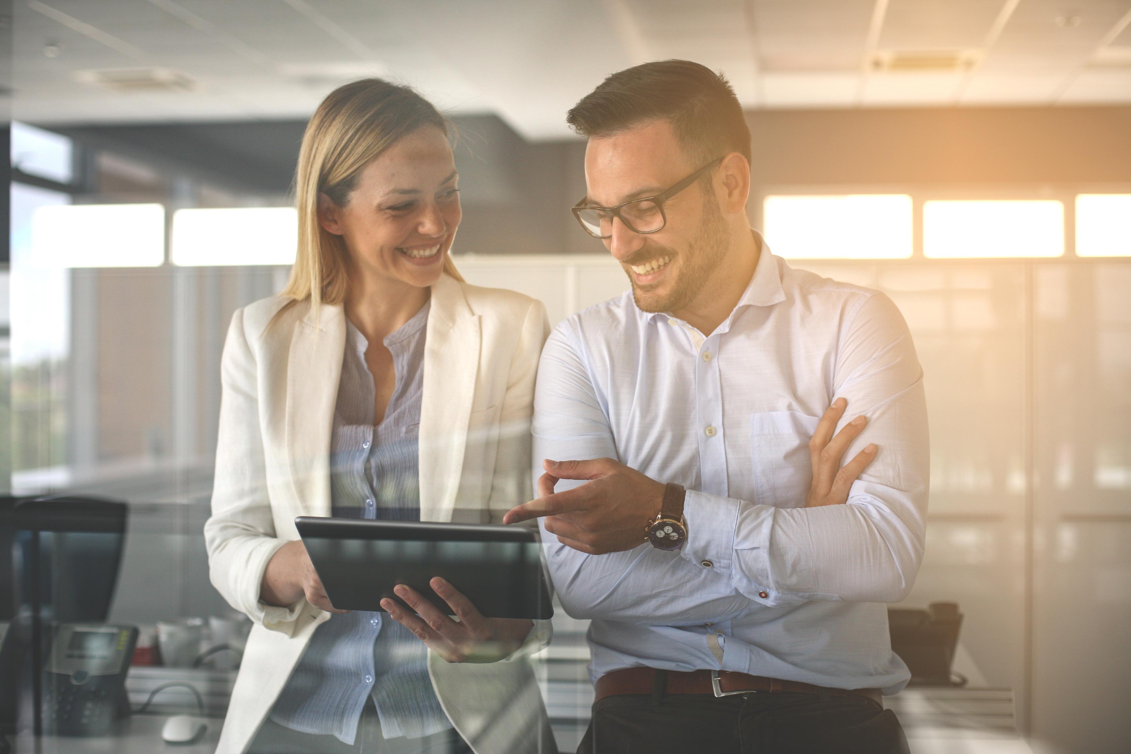 coworkers discussing work projects