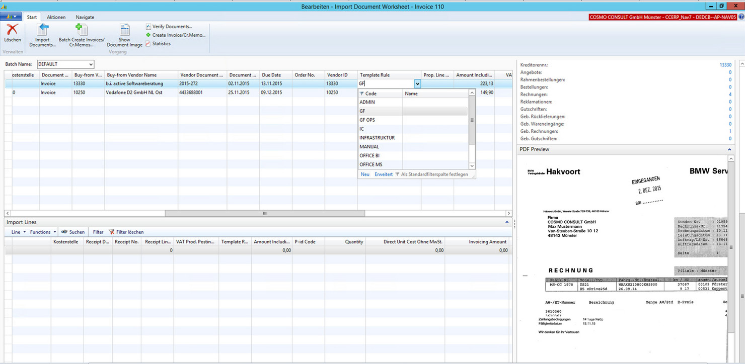 User interface of ExFlow Microsoft Dynamics AX or NAV - COSMO CONSULT